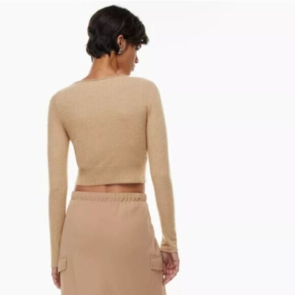 WILFRED Santorini Cardigan Sweater Wool Cashmere Knit Gold Camel XS Aritzia - Picture 4 of 14